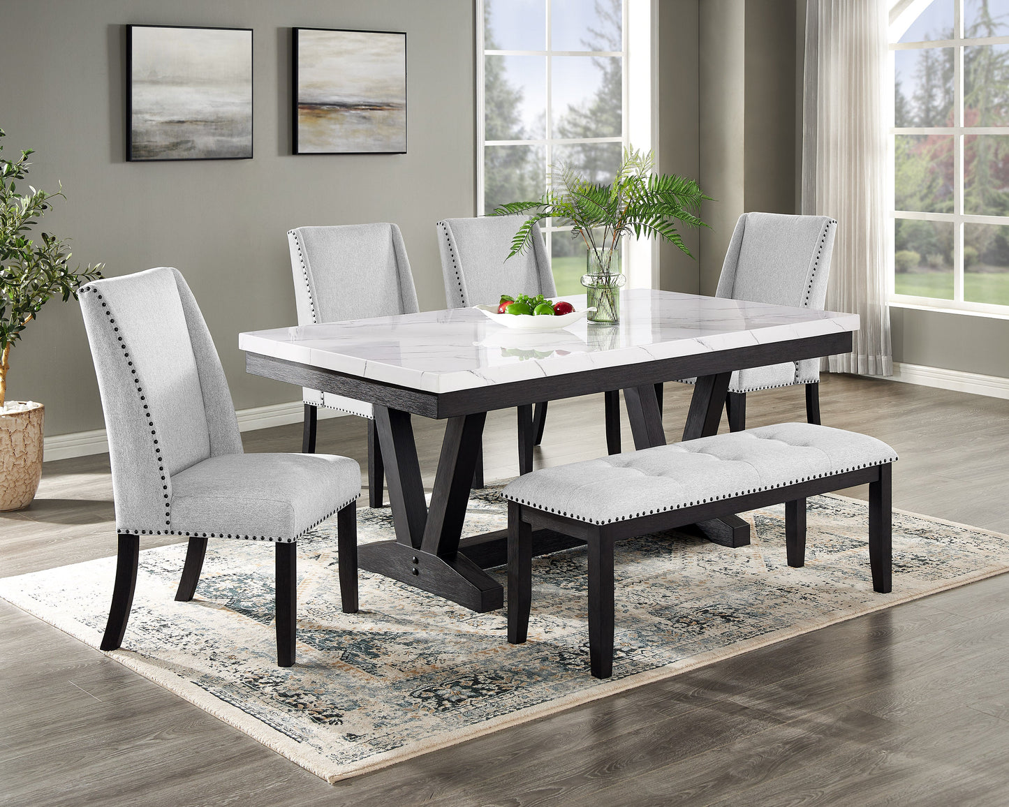Vance Dove Faux Marble Dining Set from Crown Mark - Luna Furniture