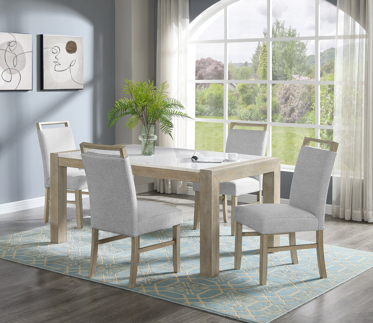 Dune Light Gray Genuine Marble Dining Set from Crown Mark - Luna Furniture