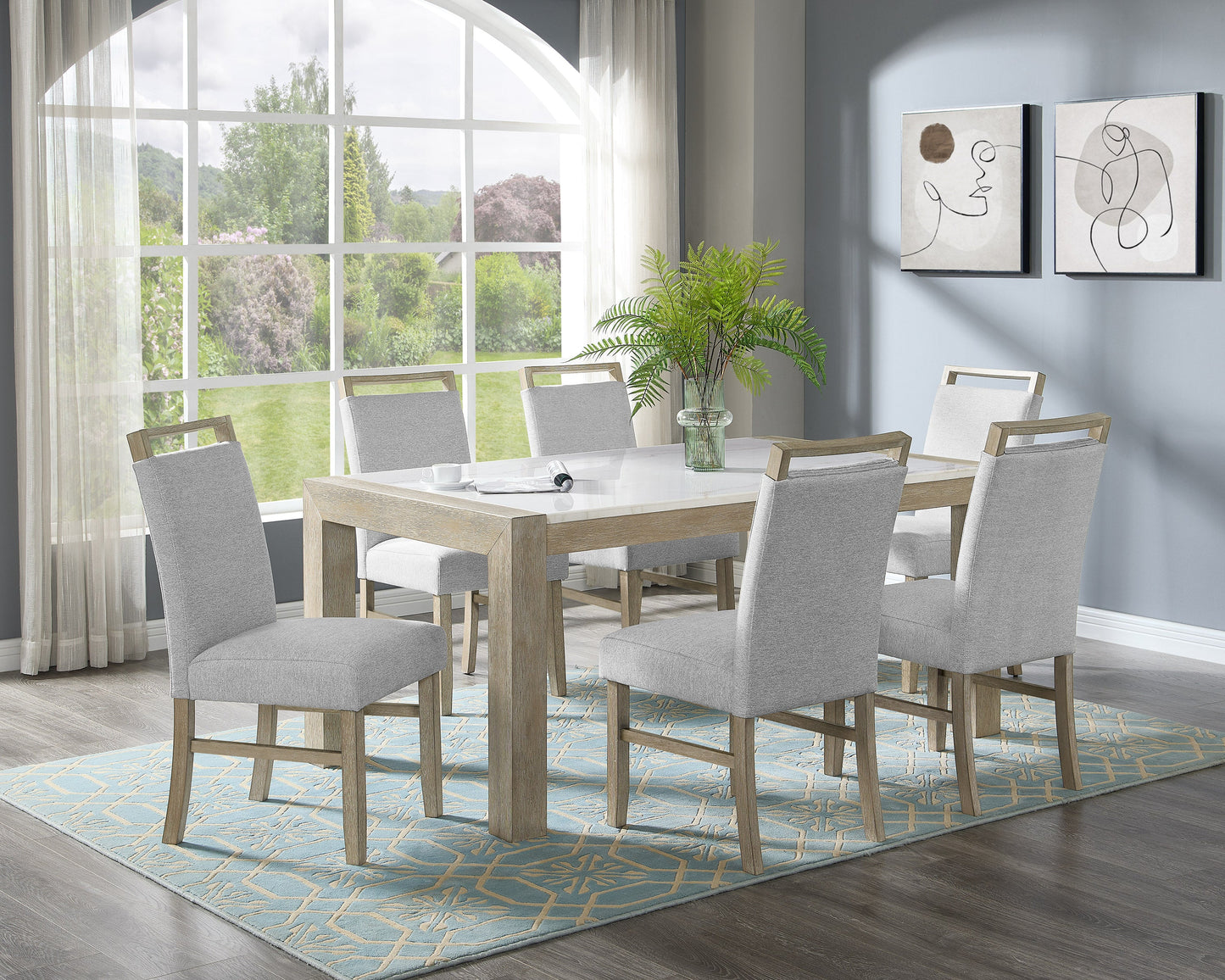 Dune Light Gray Genuine Marble Dining Set from Crown Mark - Luna Furniture