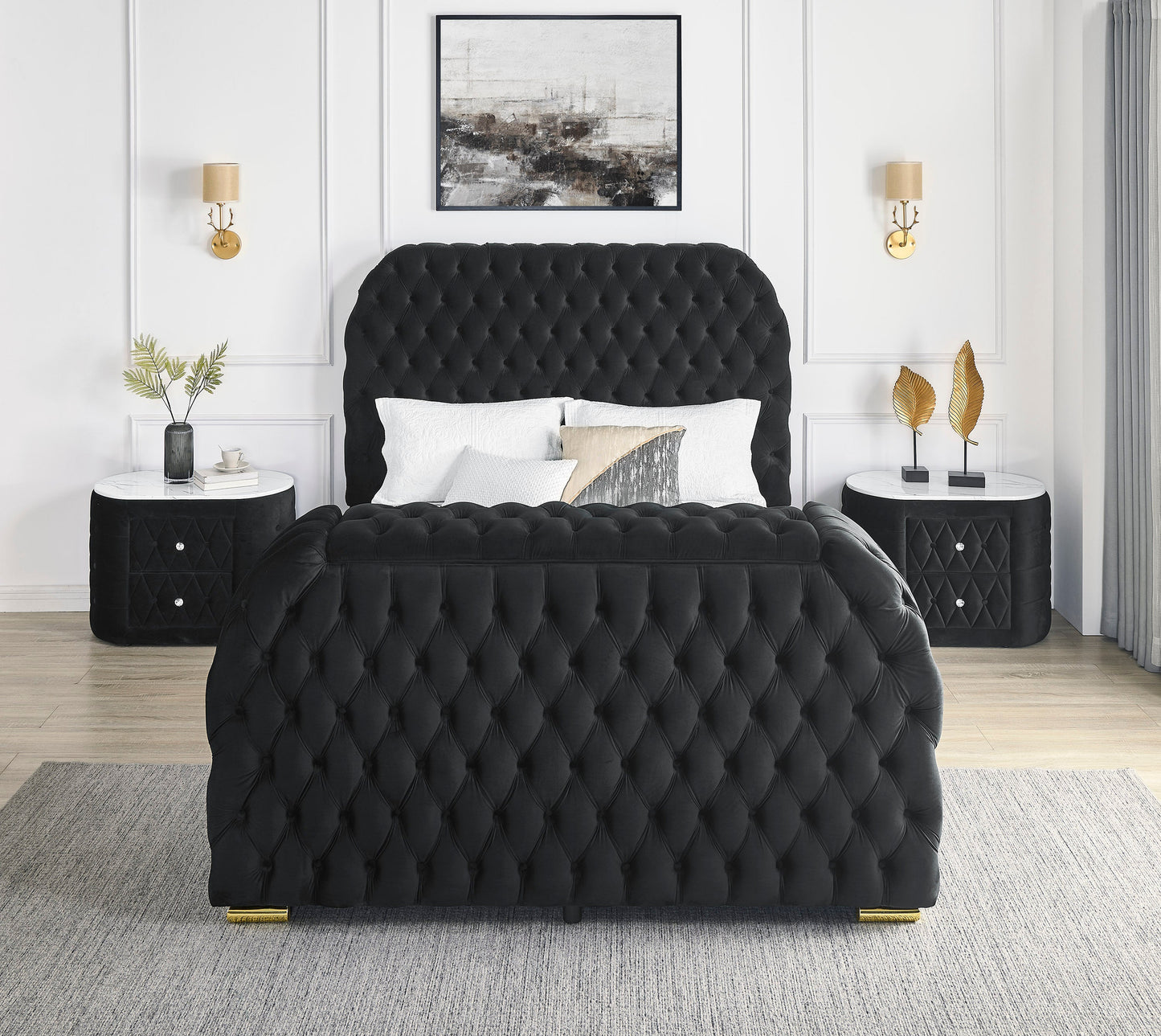 Natalia Black Queen Upholstered Fireplace Bed with TV Lift from Crown Mark - Luna Furniture