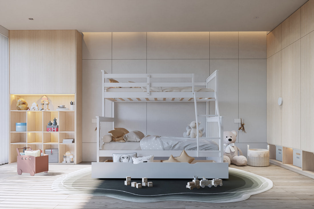Bunk Bed Twin/Full Bunk Bed w/Twin Trundle White
