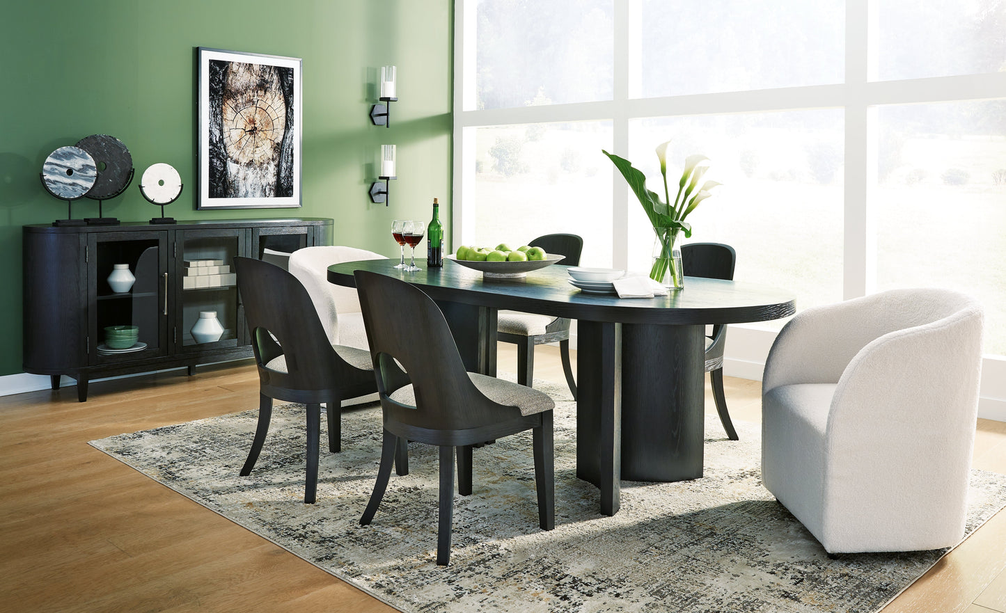 Rowanbeck Dining Table and 6 Chairs in Black from Ashley - Luna Furniture