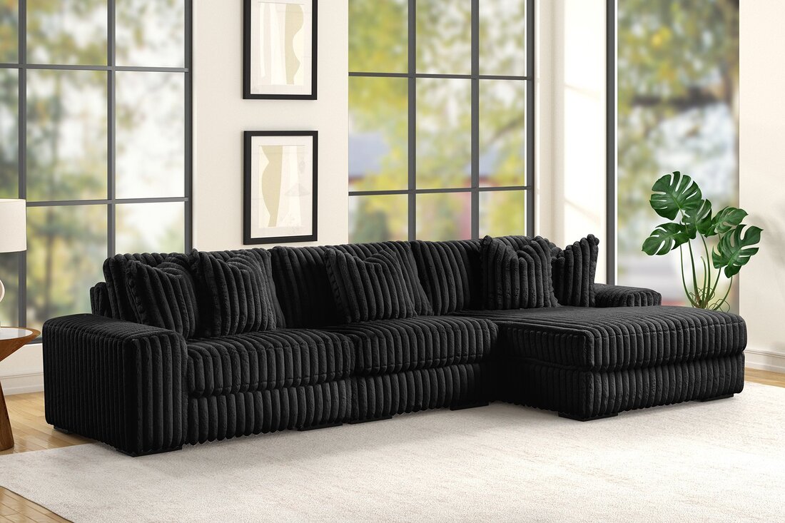 Corduroy 3pc Sectional Black