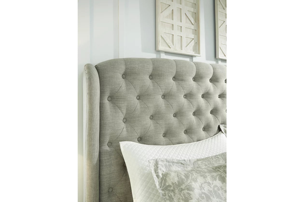 Jerary Upholstered Bed with Tufted Headboard and Shelter Wing