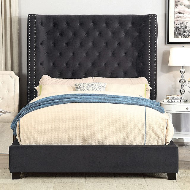 Rosabelle Dark Gray Tufted Bed Frame Queen, King