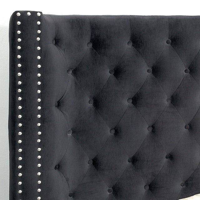 Rosabelle Dark Gray Tufted Bed Frame Queen, King