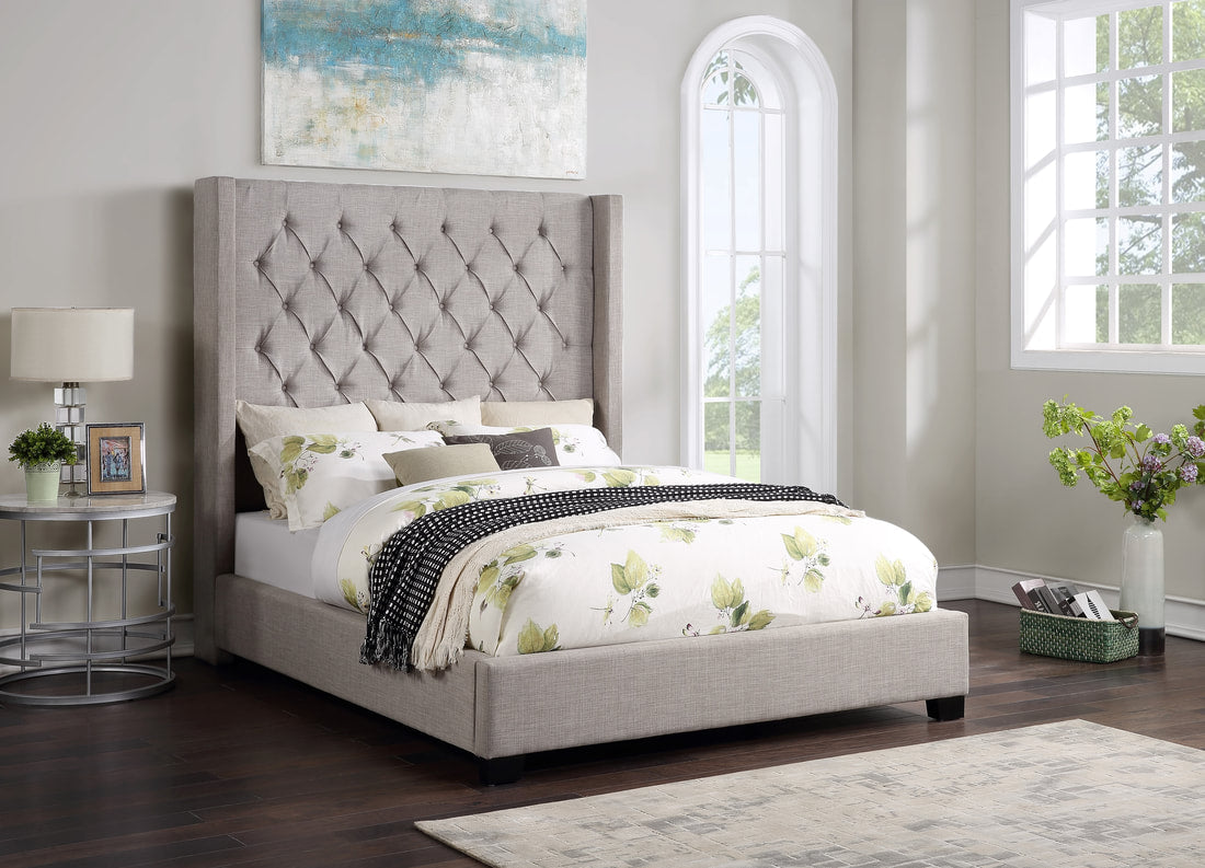 Tufted Linen Light Grey Tufted Bed Frame 6Ft - Queen,King