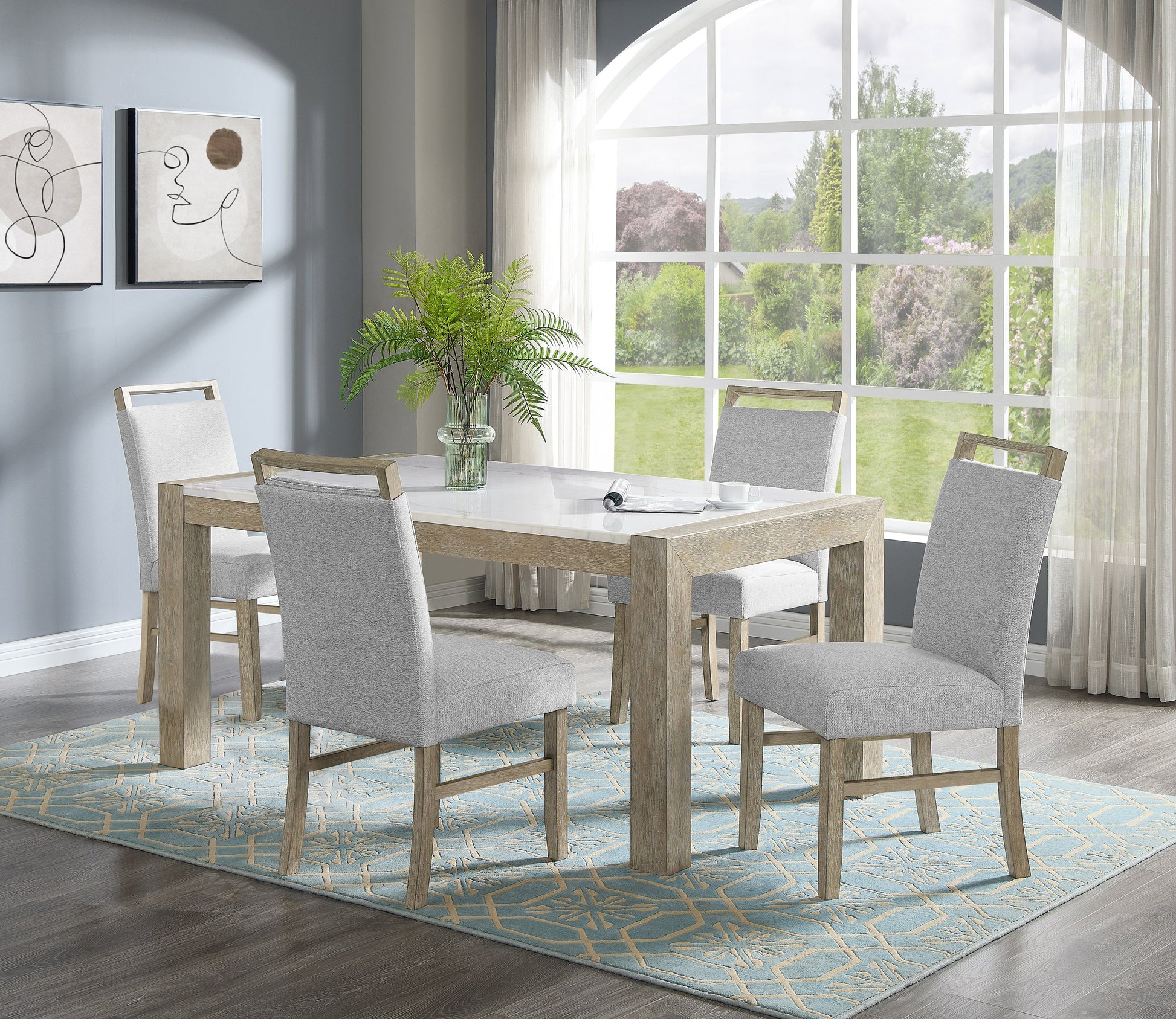 Dune Light Gray Genuine Marble Dining Set from Crown Mark - Luna Furniture