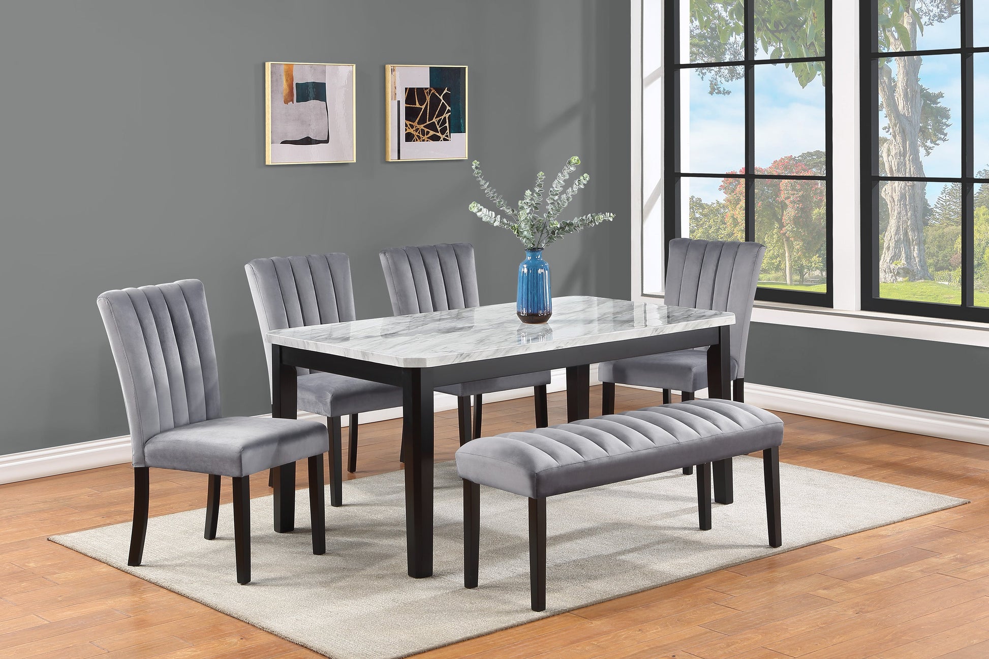 Pascal Black/Gray Marble-Top Dining Set from Crown Mark - Luna Furniture