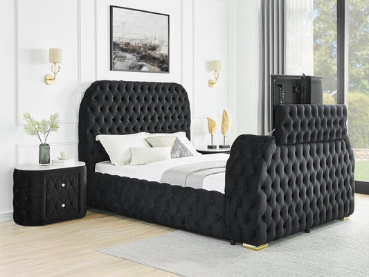 Natalia Black Queen Upholstered Fireplace Bed with TV Lift from Crown Mark - Luna Furniture