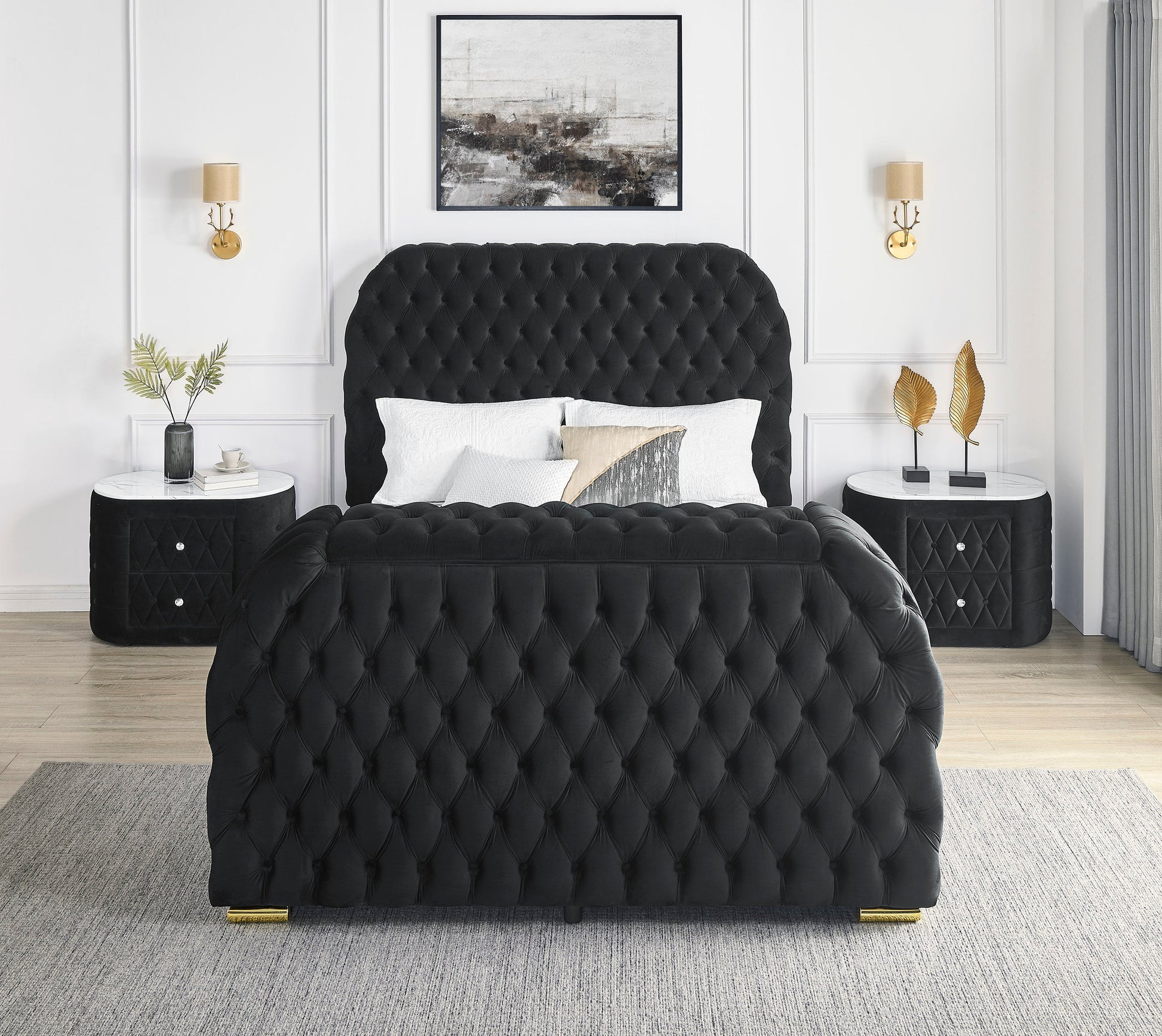 Natalia Black Queen Upholstered Fireplace Bed with TV Lift from Crown Mark - Luna Furniture