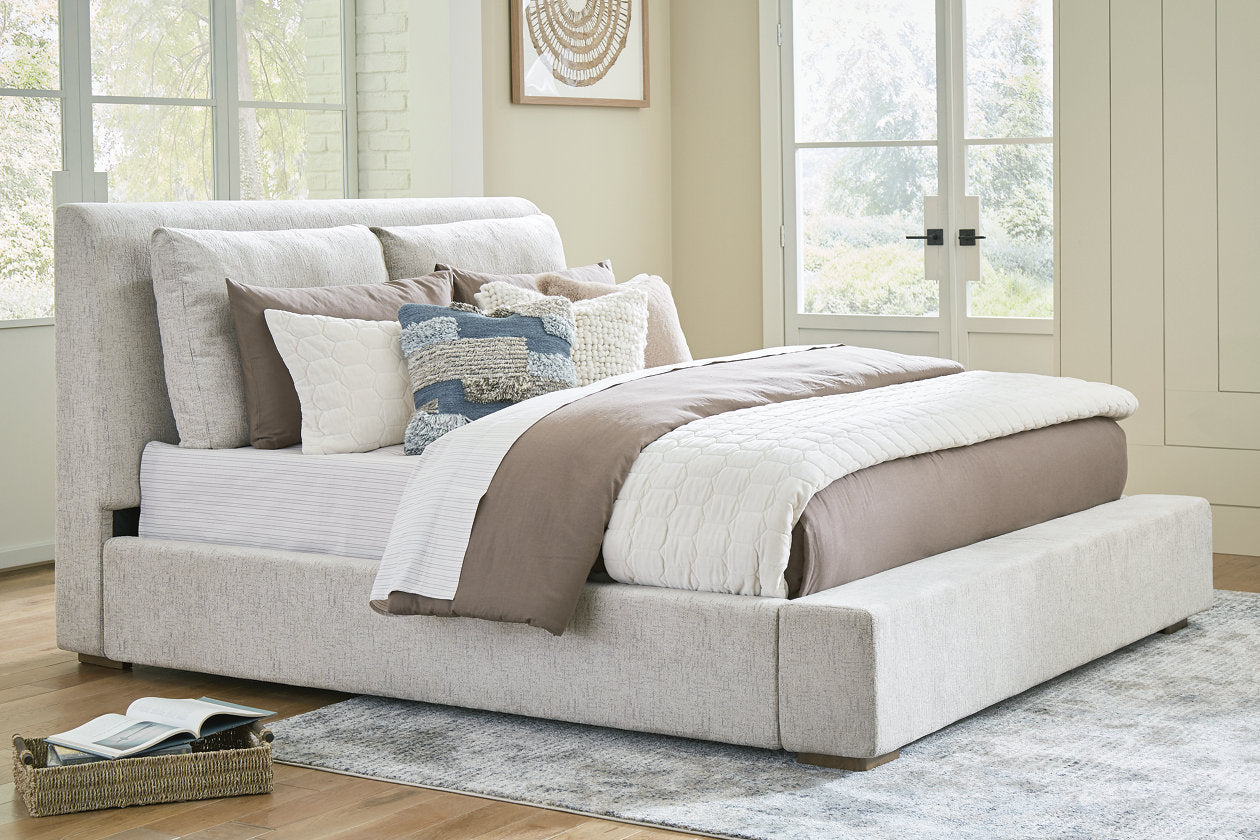 Cabalynn Light Brown King Upholstered Platform Bed from Ashley - Luna Furniture