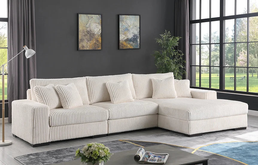 Corduroy 3 Piece Sectional Ivory