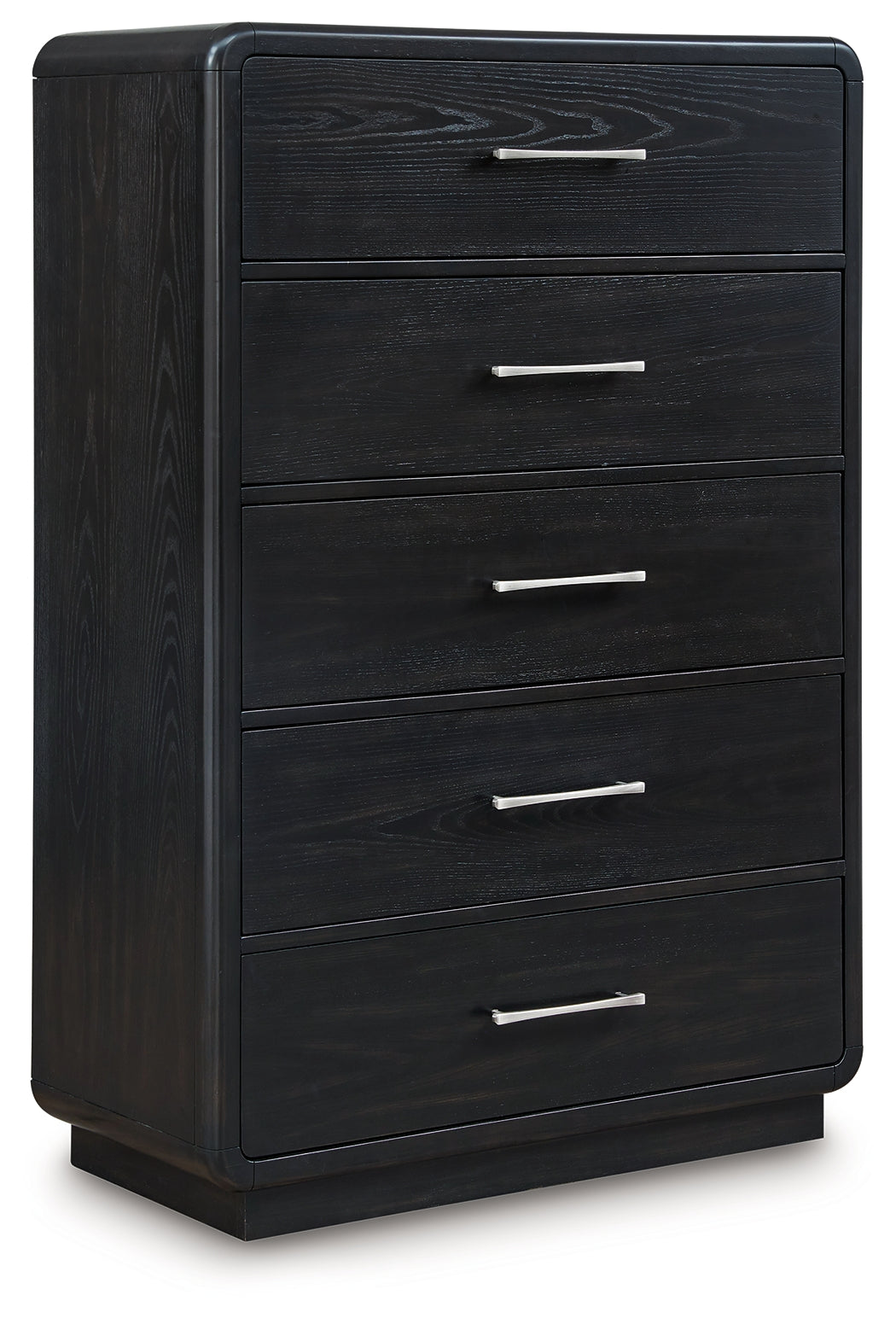 Rowanbeck Queen Upholstered Panel Bed with Mirrored Dresser, Chest and Nightstand in Gray/Black from Ashley - Luna Furniture