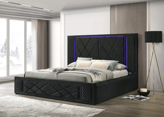 Enzo Black Platform Bed (w/ LED LIGHTS & BLUETOOTH SPEAKERS) - Queen, King **NEW ARRIVAL**