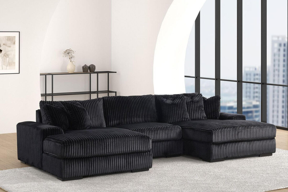 Corduroy Double Chaise Sectional Black