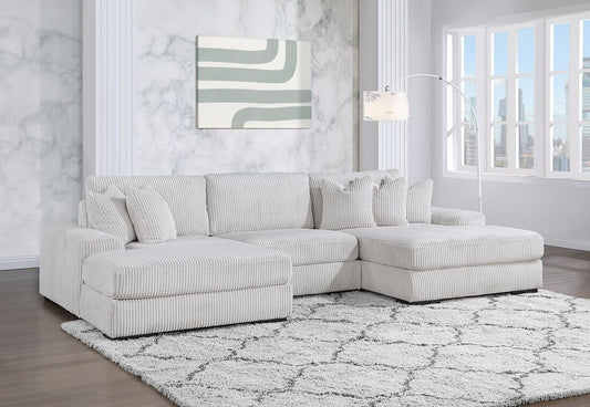 Corduroy  Double chaise 3 Piece Sectional Ivory